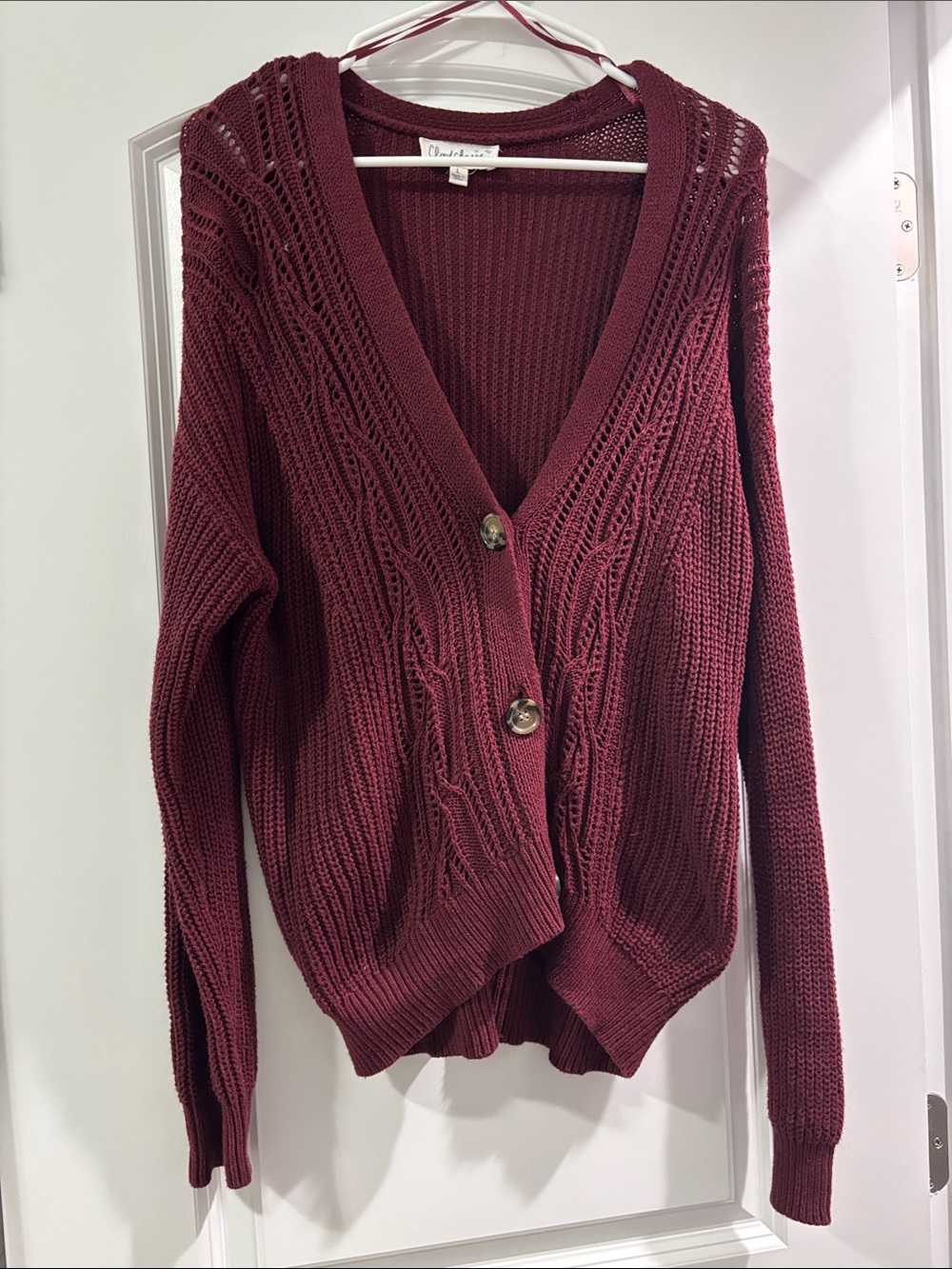 Wine Cable-Knit Button Cardigan